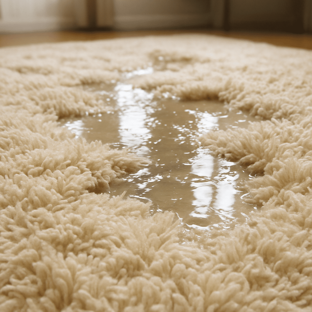 Alfombra cubierta de agua luego de una tubería rota 