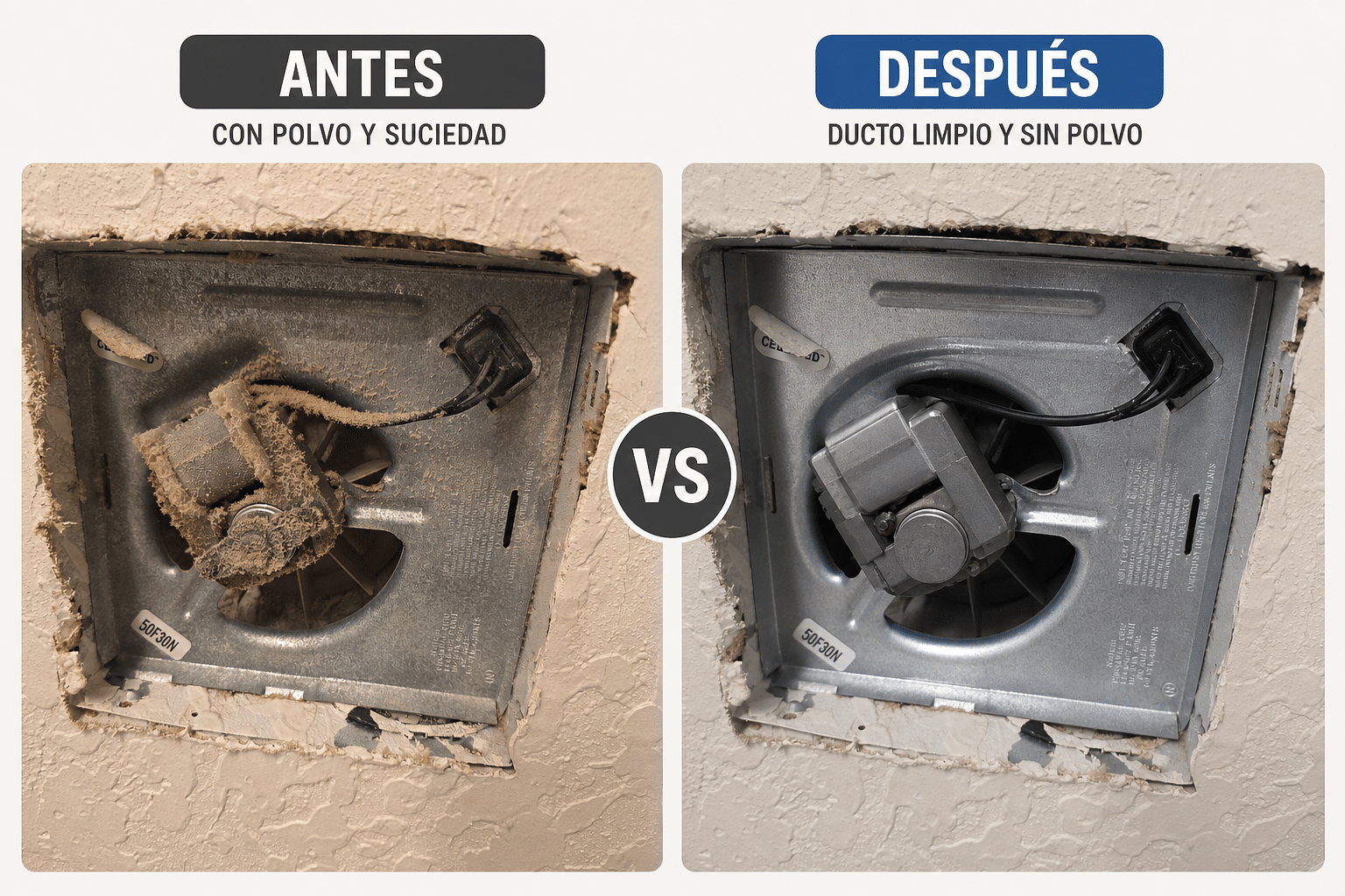 Antes VS despues d ela limpieza de ductos profesional