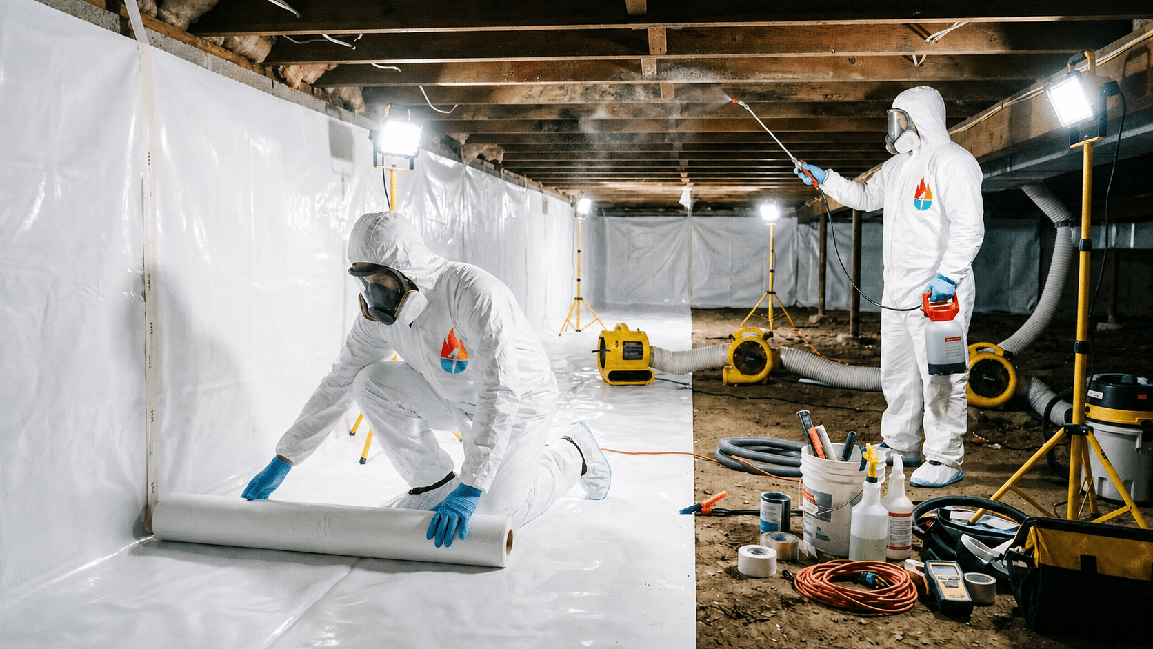 El proceso profesional para eliminar el moho en el crawl space